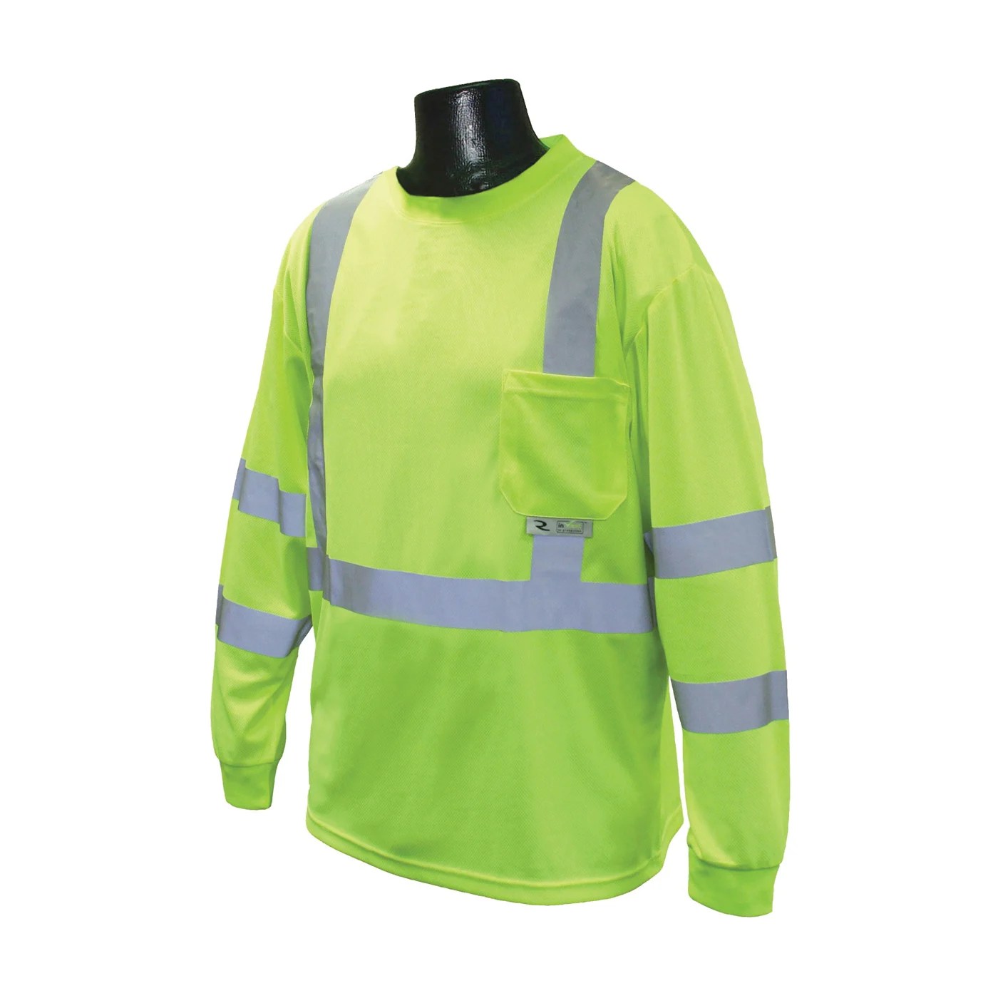 ST21-3PGS-2X Safety T-Shirt, 2XL, Polyester, Green, Long Sleeve, Pullover
