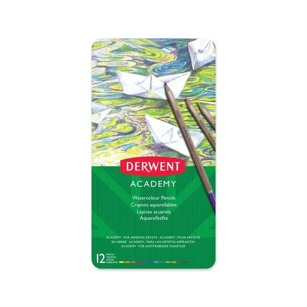 12pc Derwent Academy Art/Craft Hexagonal 3.3mm Core Watercolour Pencil Tin Set - Office