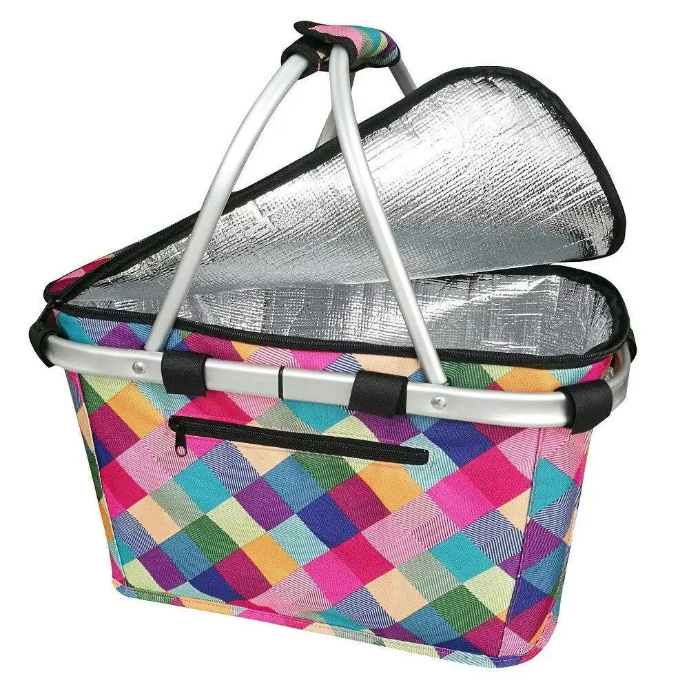 Sachi Shopping/Picnic 47x28cm Collapsible Insulated Carry Basket w/Lid Harlequin - Home & Garden