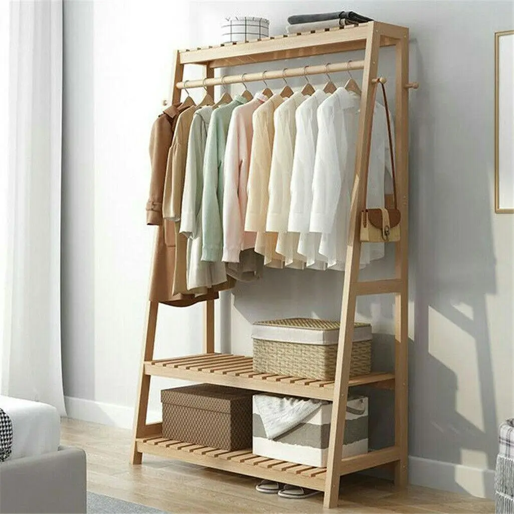 Wooden Garment Rack with Shoe Storage - Home & Garden