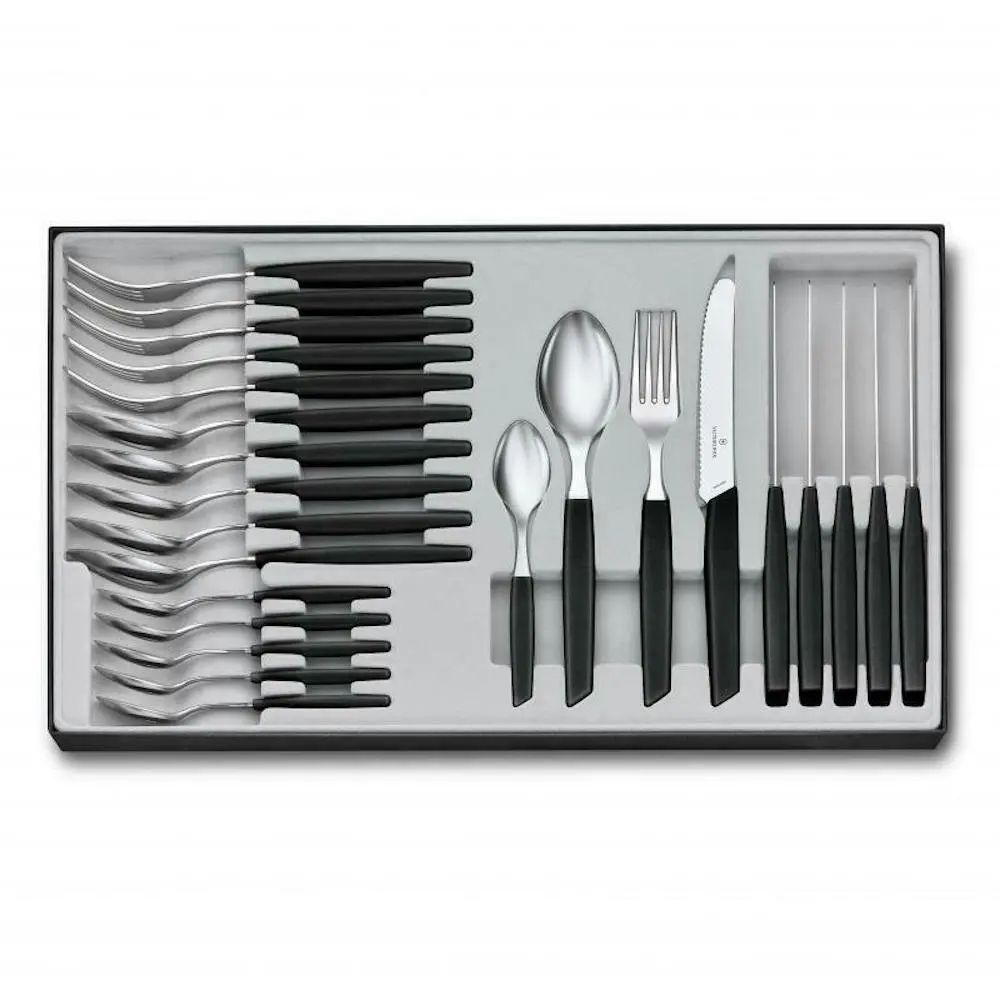 Victorinox 24 Piece Modern Table Cutlery Set of 24pc Black - Home & Garden