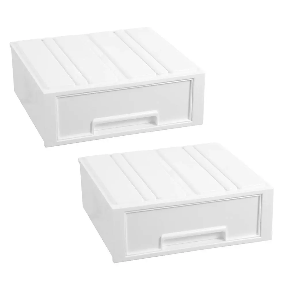 2x Boxsweden 28.5x26cm Stacking Drawer Organiser Home Storage Container WHT - Home & Garden