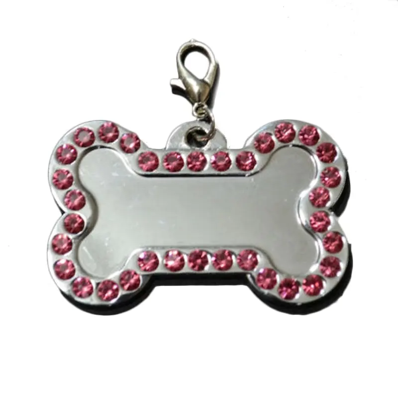 5 x Dog Pet Cat Stainless Charms Red Rhinestone Loop Tag Pendants - Pets