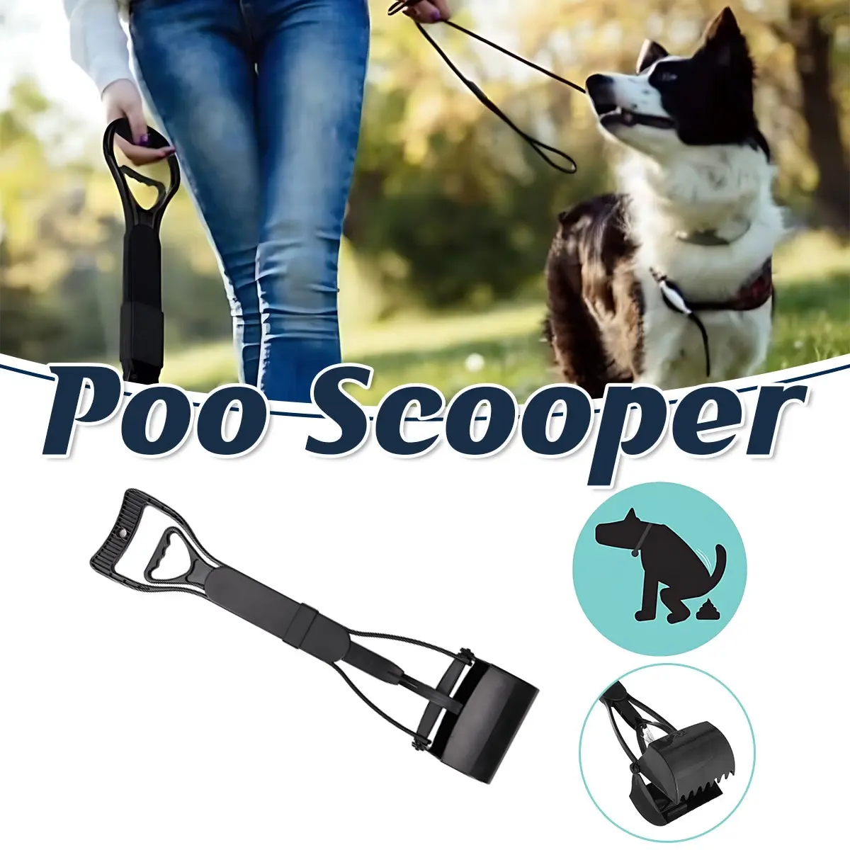 Long Handle Pet Pooper Scooper with Clamping Jaw for Dog Waste Pickup Outdoor Use - Pets