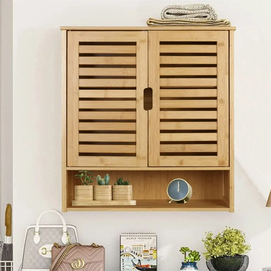 Fin Space-Saving Wooden Wall Mounted Storage Cabinet W/ Strong Magnet Lock Bathroom