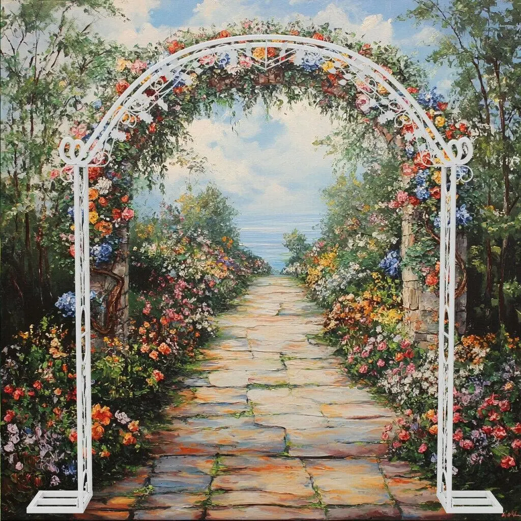 Fin Xl Large Rust-Proof Wedding Arch Garden Arbor Trellis Archway Curved Vine Flower