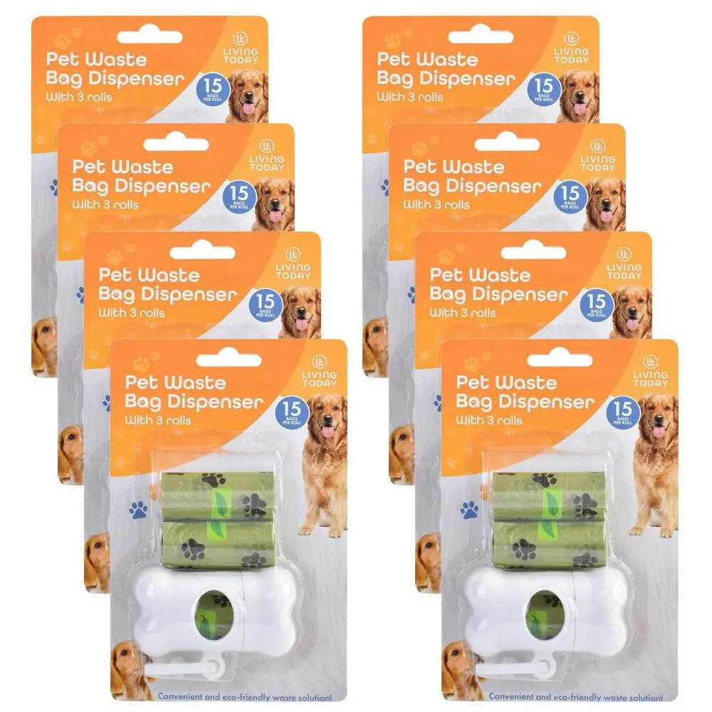 8PK Living Today Dog Poop Waste Collection Bag w/Three Roll Dispenser (360 Bags) - Pets
