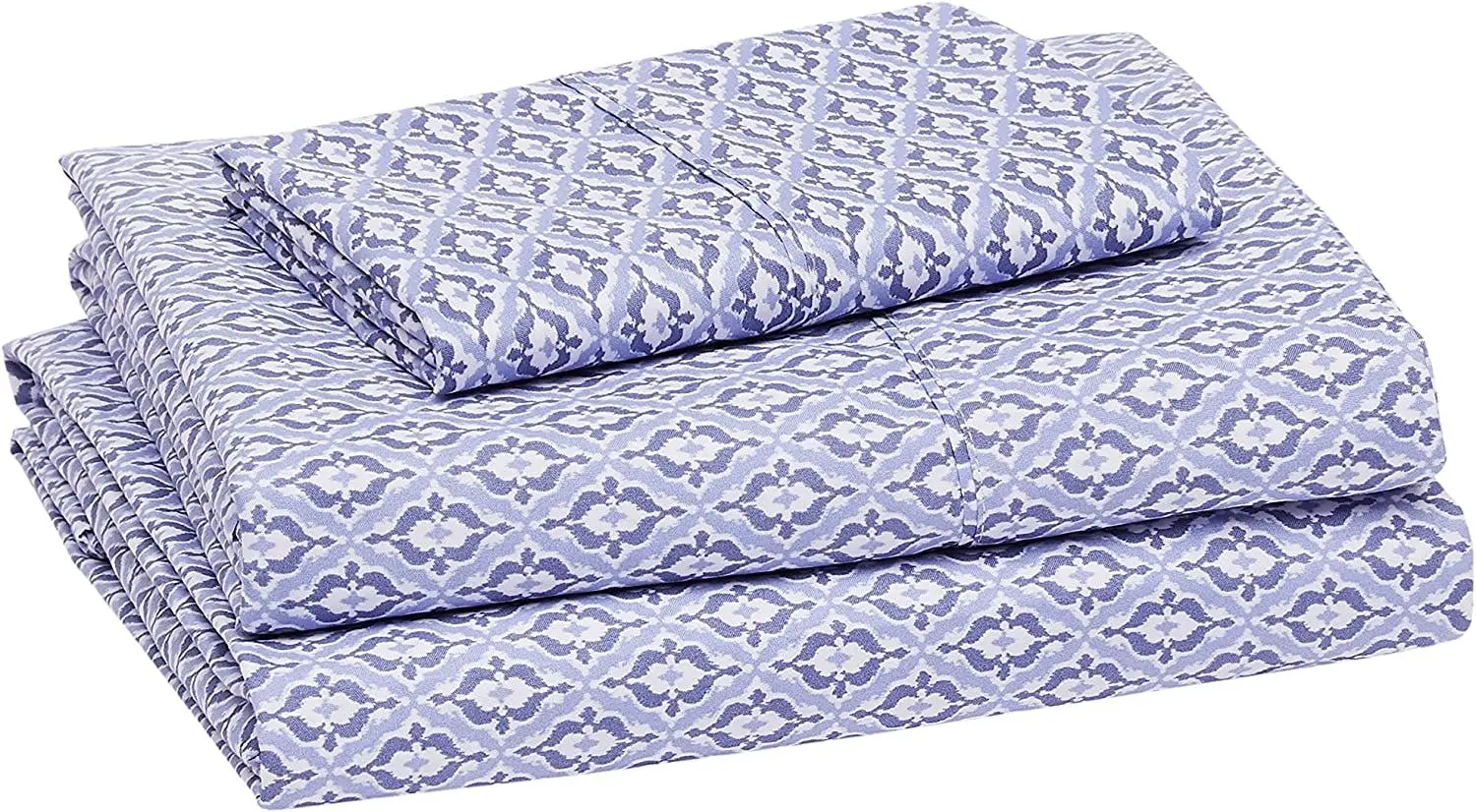 Lightweight Microfiber Bed Sheet Set, 36 cm Deep Pockets Single Blue Damask - Home & Garden