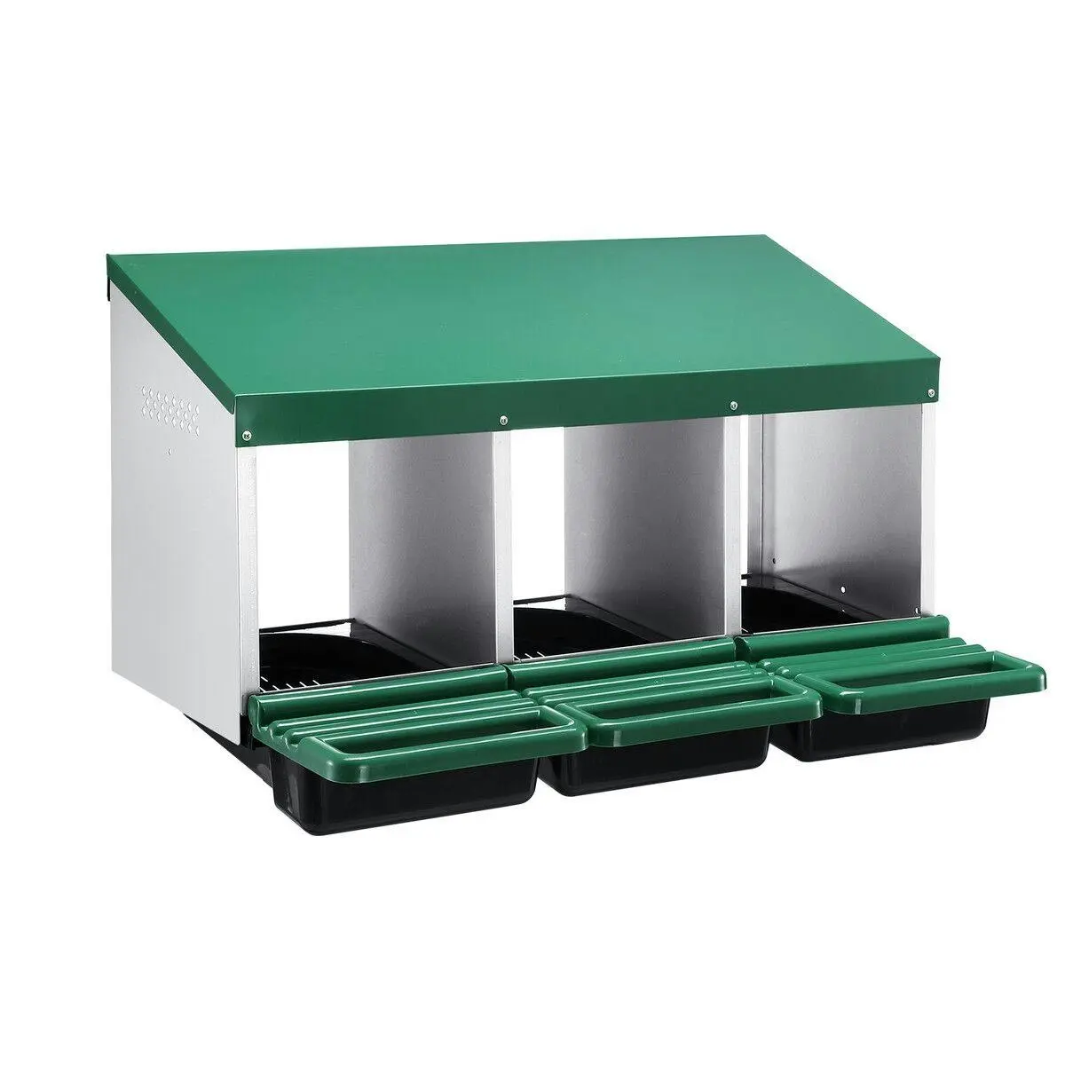 Pet Scene 3 Hole Chicken Nesting Box Hen Chook Roll Away Laying Nest Boxes Brooder Coop Poultry Egg Roost Perch Galvanised Steel Plastic with Vents Lid - Pets