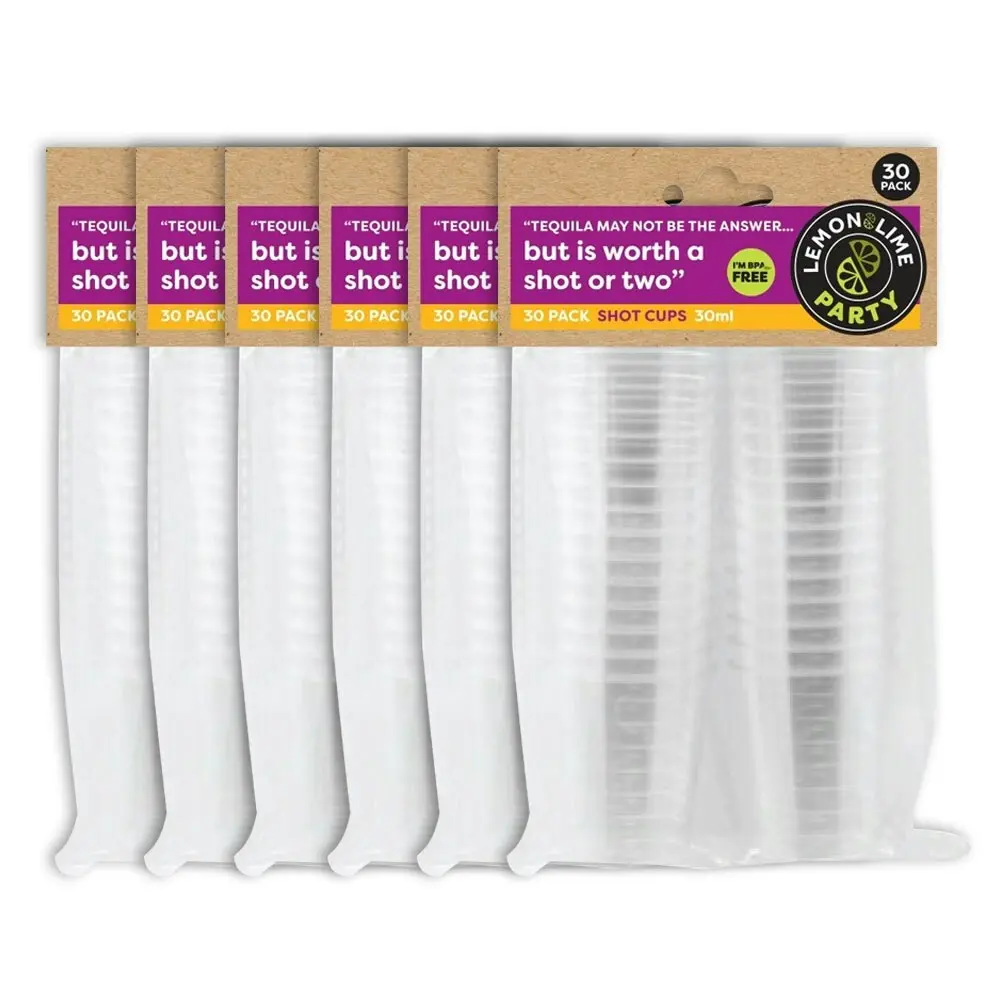 180pc Lemon & Lime 30ml Reusable Shot Cups/Plastic Drinking Party Mini Cup Clear - Hobbies