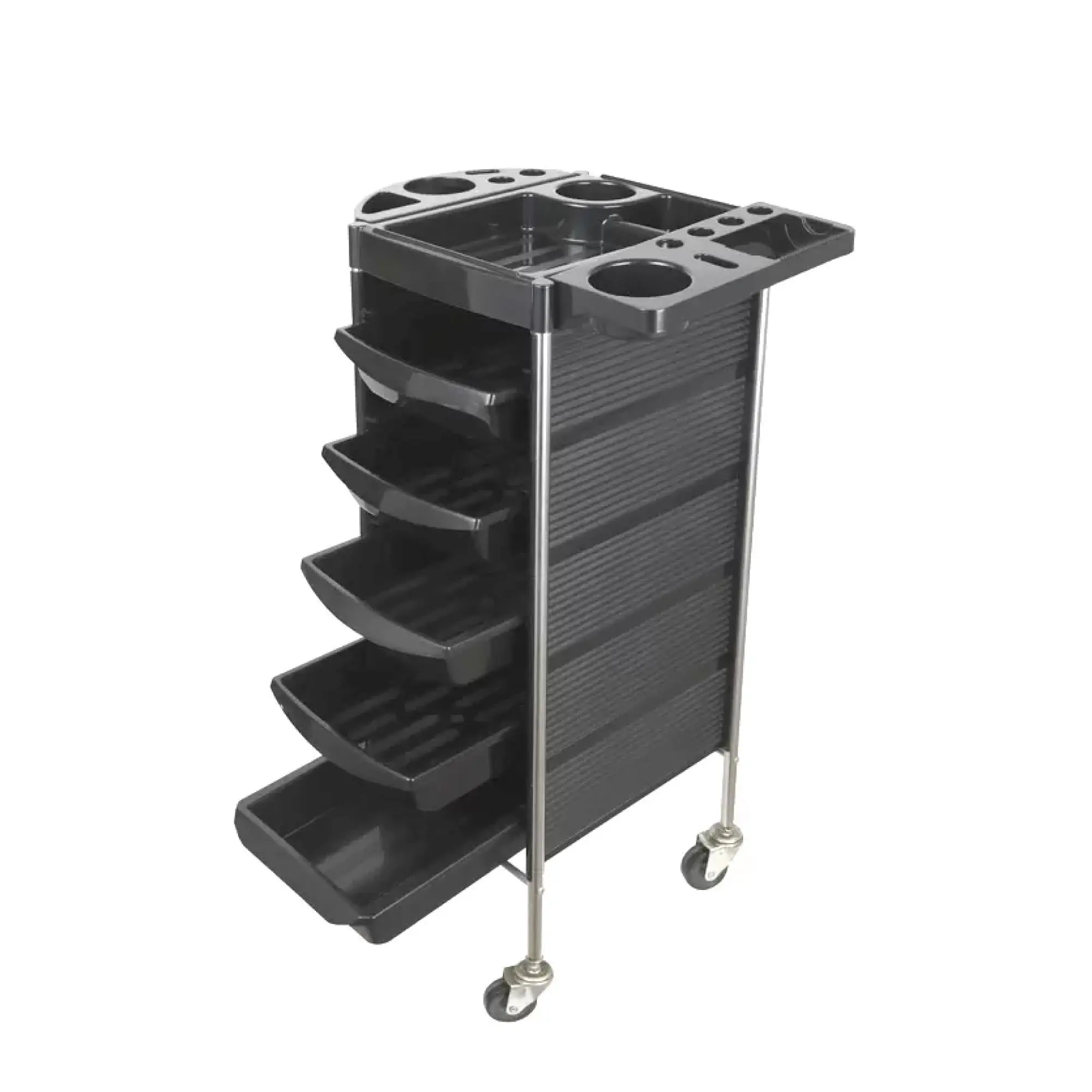 5 Drawer Hairdressing Trolley Black 90x30x36cm Hair Salon Beauty Rolling Cart - Commercial