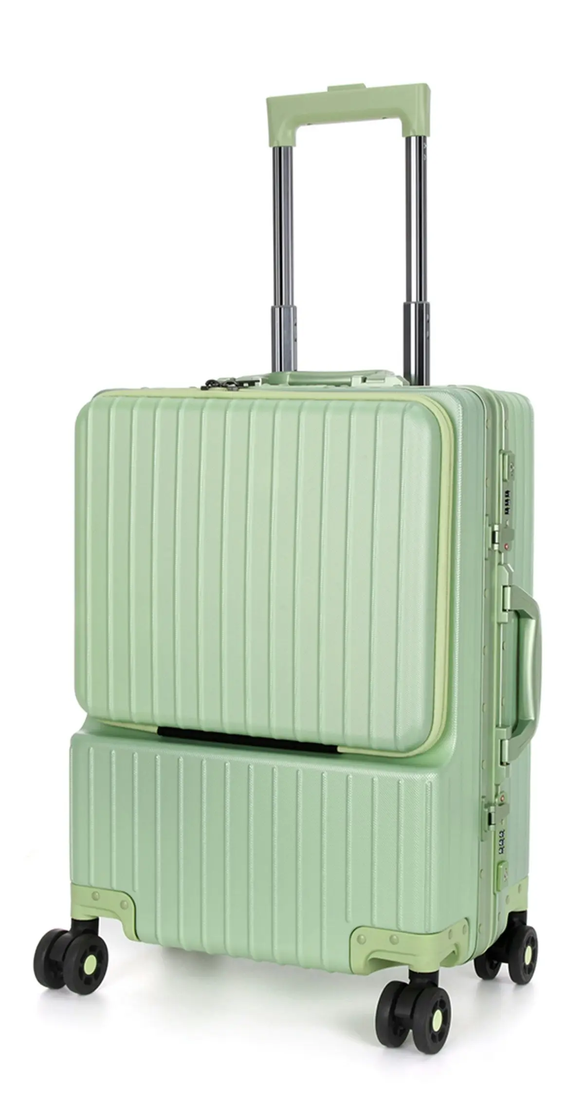 Suissewin Swiss Aluminium Luggage Suitcase Lightweight TSA locker 8 wheels Carry On HardCase SN8610A Green - Fashion
