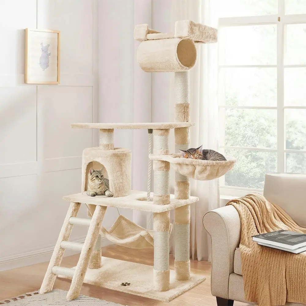 BEASTIE Cat Tree 141cm Beige Scratching Post Scratcher Tower - Pets