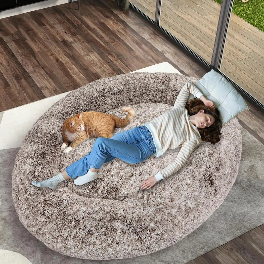 TheNapBed 1.8m Human Size Pet Bed Fluffy Calming Washing Napping Mattress Brown - Pets