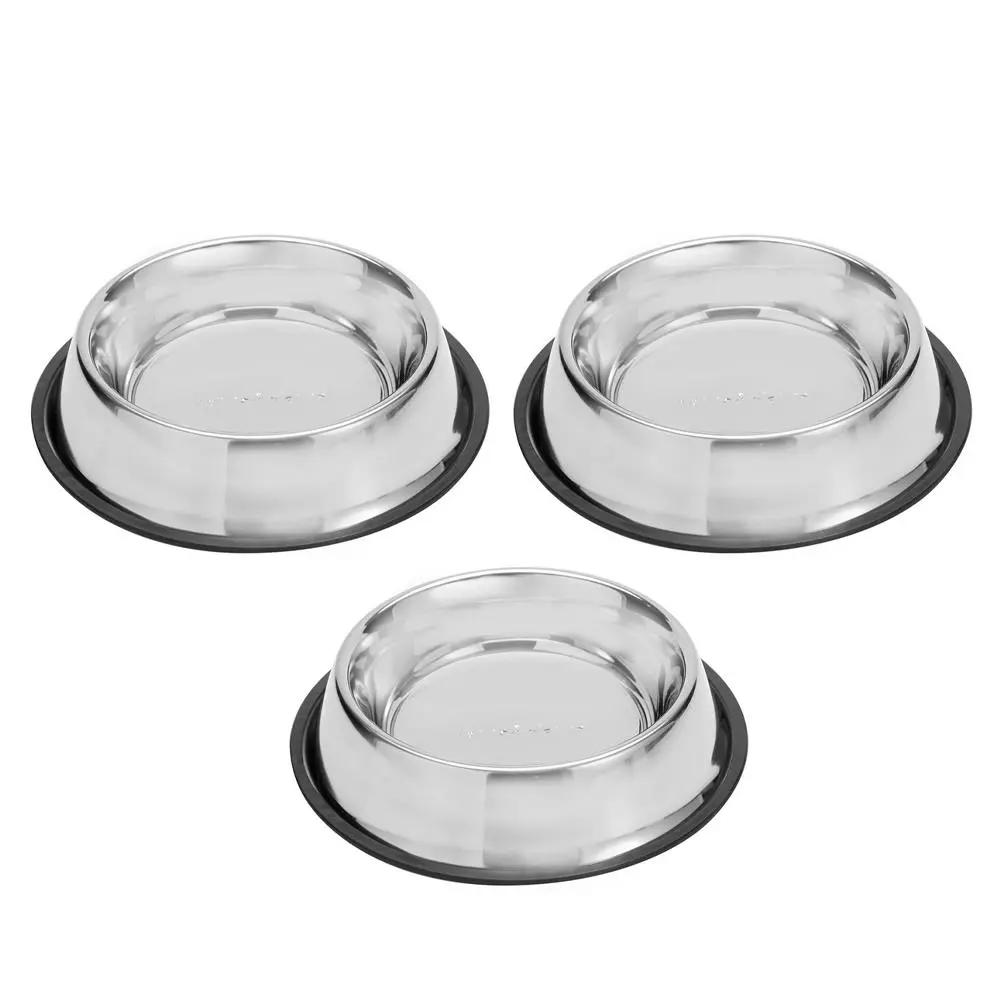 3x Paws & Claws Stainless Steel 2.5L/33cm Round Pet/Dog Drink Feeder Bowl BLK - Pets