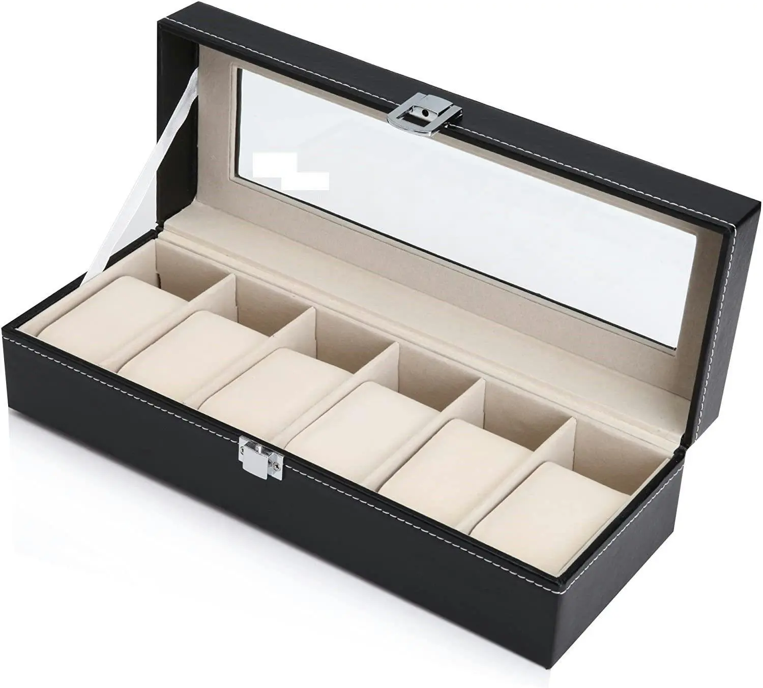 Black PU Leather Watch Organizer Display Storage Box Cases for Men & Women (6 slots) - Electronics