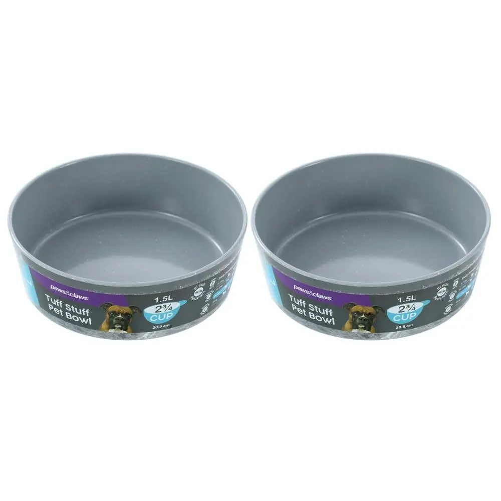 2x Paws & Claws Large 20.5cm/1.5L Tuff Stuff Pet/Dog Bowl Food/Dish Feeder Grey - Pets