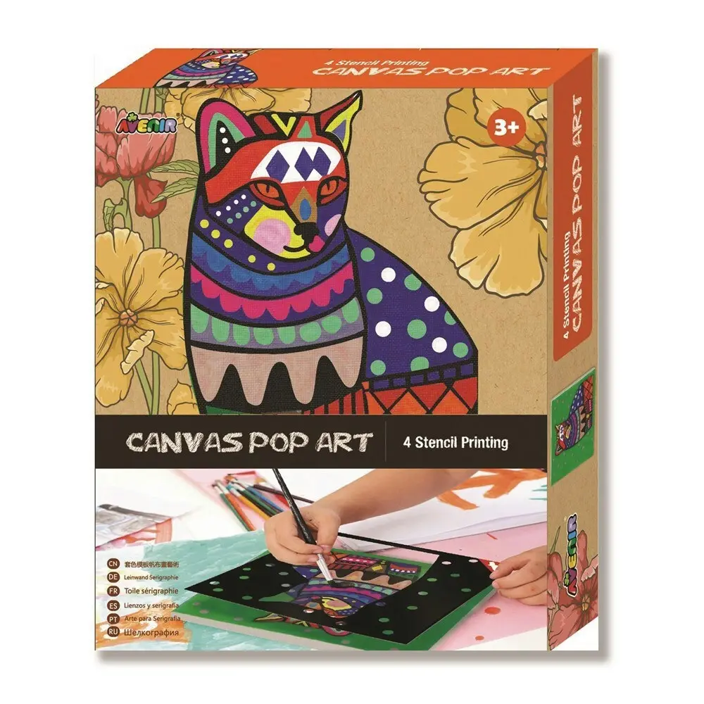 Avenir 20x20cm Canvas Pop Art Cat Stencil Paint Art/Craft Colouring Kids Toy 3y+ - Hobbies
