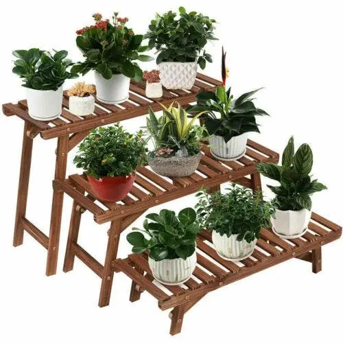 3-Pack Pine Wood Plant Stand Set Elegant Storage and Display Solution