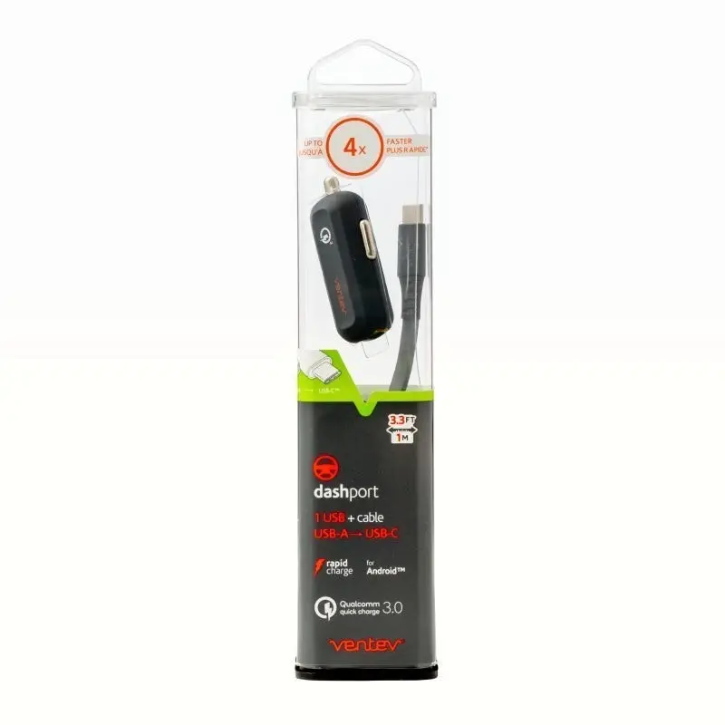 Ventev Single Output USBA/USBC Car Adapter Fast Charger for Samsung/Tablets/GPS - Electronics