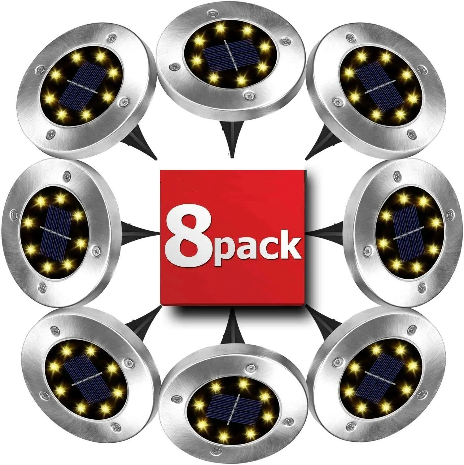 8 Pack LED Solar Pathway Lights Outdoor Solar Ground Lights (Warm White) - Home & Garden