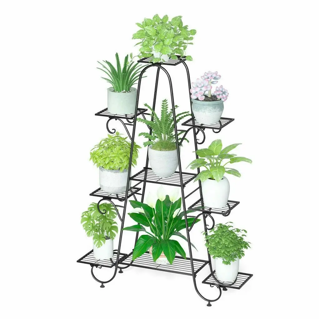 Fin 9-Tier Metal Shelves Flower Pot Plant Stand Display Indoor Outdoor Garden Patio