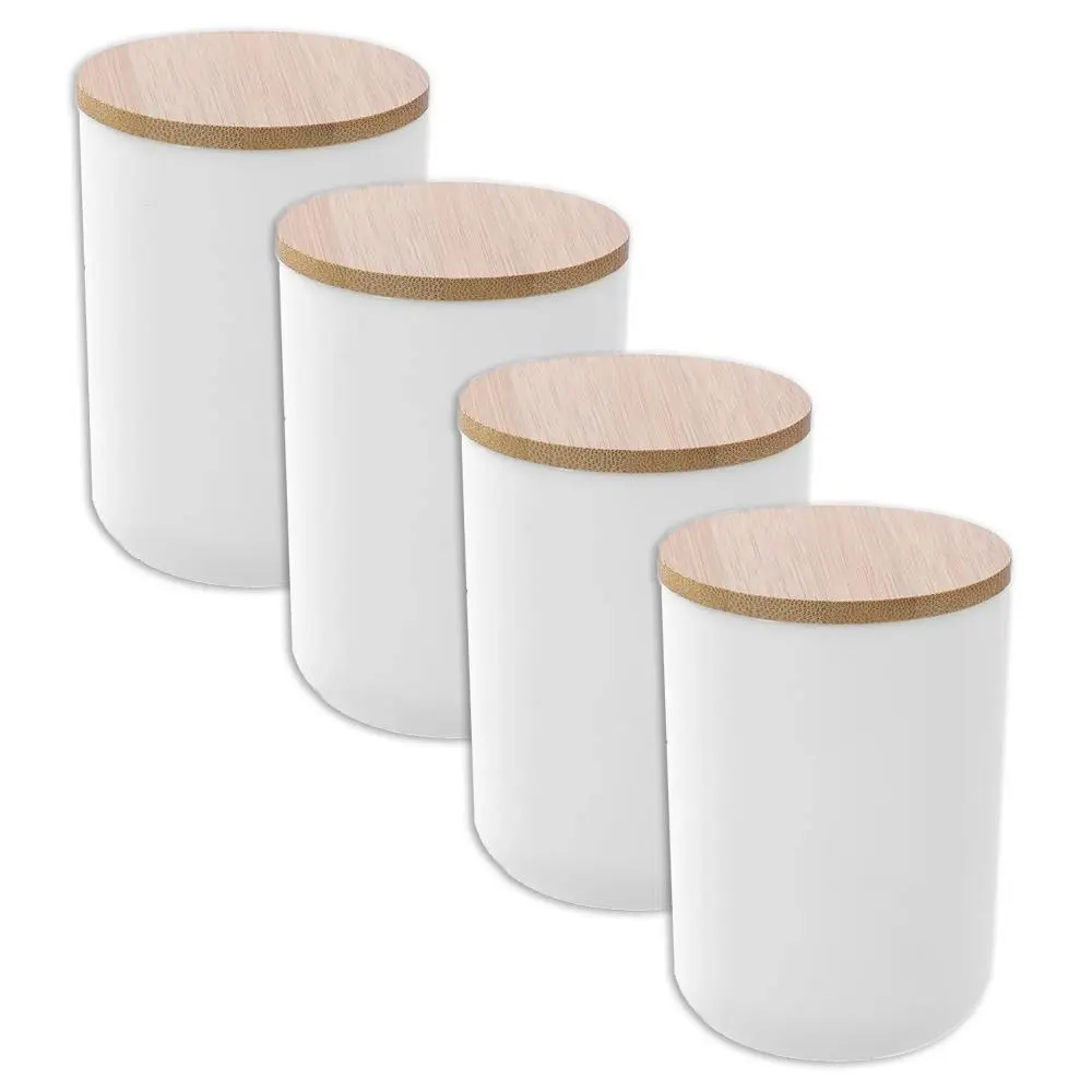 4x Boxsweden Bano Bathroom Cup Bamboo Lid Home Organiser Holder 7.5x10.5cm WHT - Home & Garden