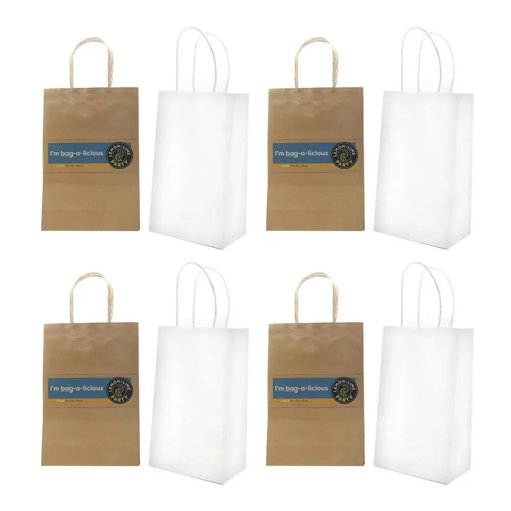 12PK Lemon & Lime 35cm Paper Kraft Gift Bag Carry Storage Bags w/ Handles Assort - Hobbies