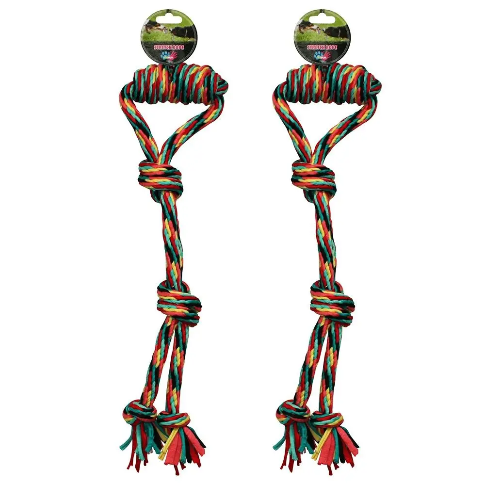 2x Paw Play 45cm Stretch Tug Rope 220g Cotton Knots/Braided Teeth Clean Dog Toy - Pets