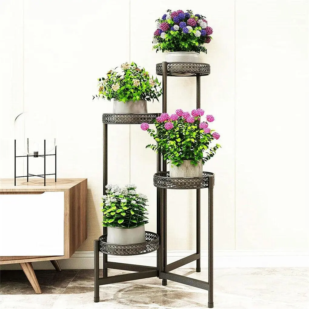 4Tier Foldable Corner Tall Plant Stand Metal Flower Display Rack Indoor Outdoor - Home & Garden