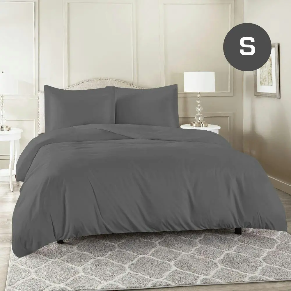 Single Size Grey Color 1000TC 100% Cotton Quilt Doona Duvet Cover Pillowcase Set - Home & Garden