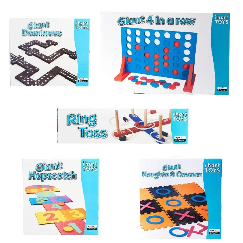 Giant 4 in a Row, Dominoes, Ring Toss, Noughts & Crosses and Hopscotch Bundle Pack - Toys & Games