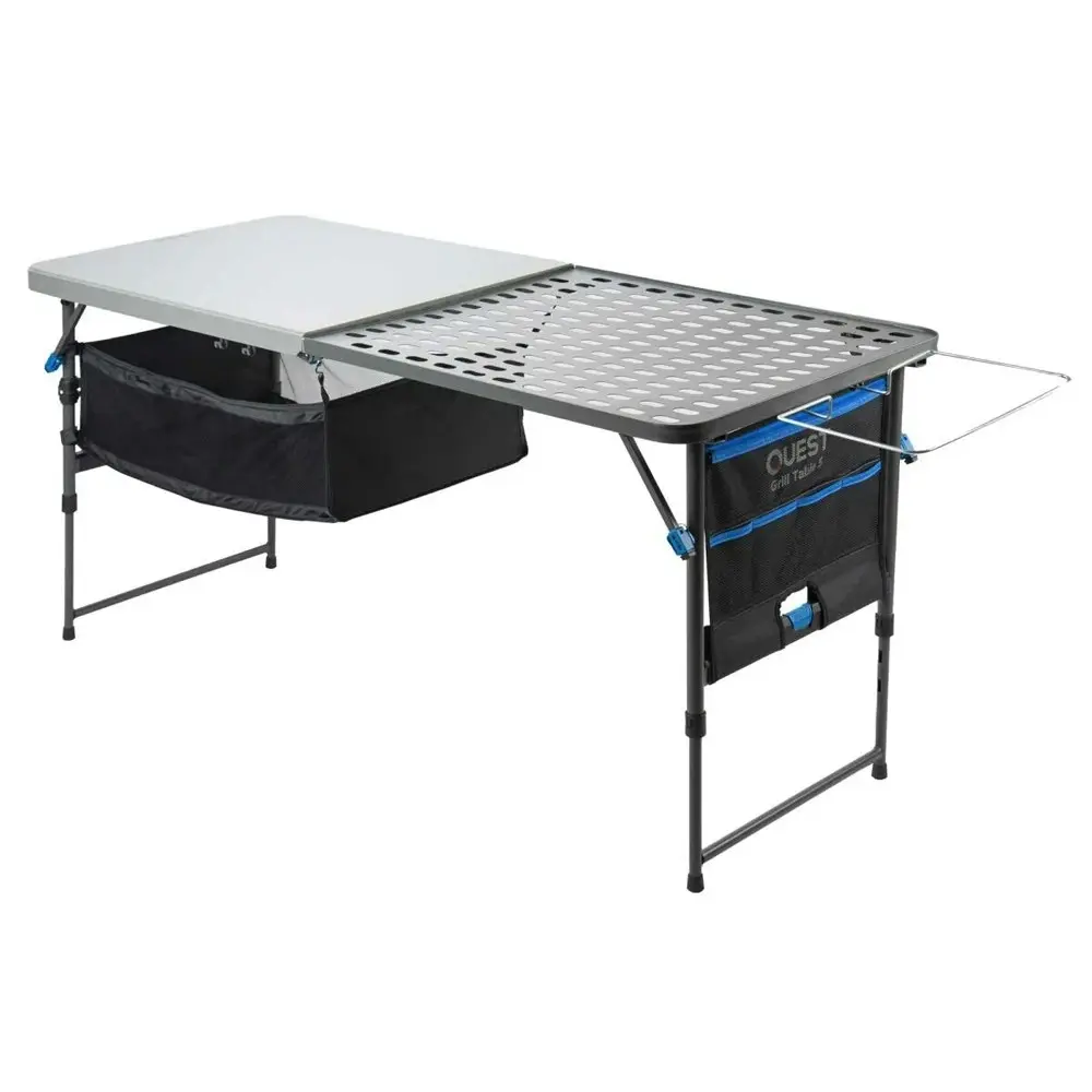 Quest 153cm Foldable Steel Grill Table w/ Organiser Pouch Outdoor Camping/Picnic - Sports & Outdoor