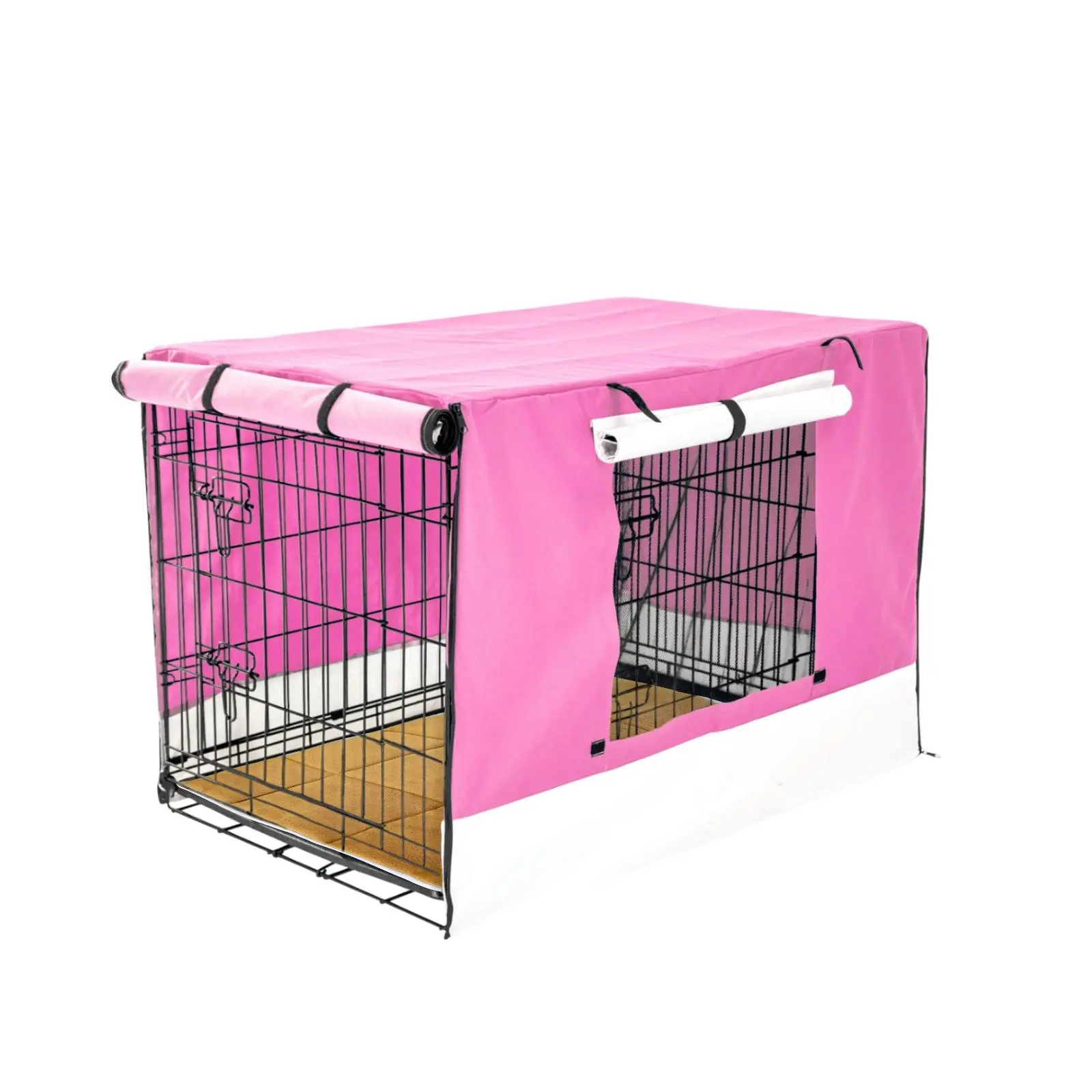30in Foldable Wire Dog Cage with Tray + Cushion Mat + PINK Cover - Pets