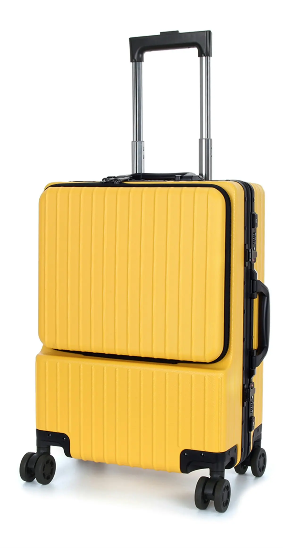 Suissewin Swiss Aluminium Luggage Suitcase Lightweight With TSA Locker 8 Wheels Carry on Hardcase SN8610A Yellow - Fashion