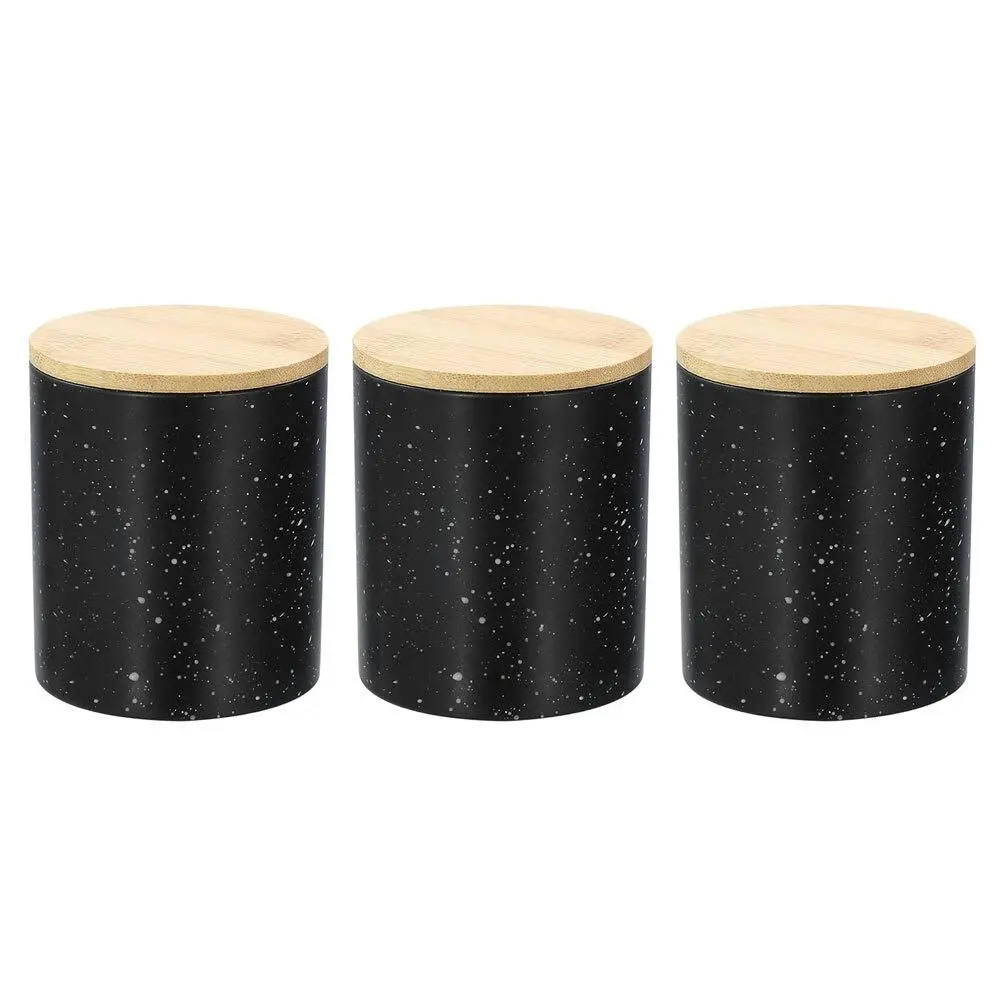 3x Boxsweden Bano 8x10cm Ceramic Bathroom Cup Holder w/ Bamboo Lid Black Speckle - Home & Garden