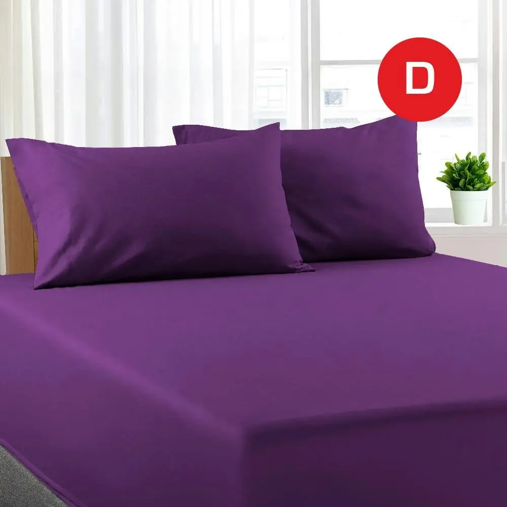 Double Size Purple Color Poly Cotton Fitted Sheet + Pillowcase - Home & Garden
