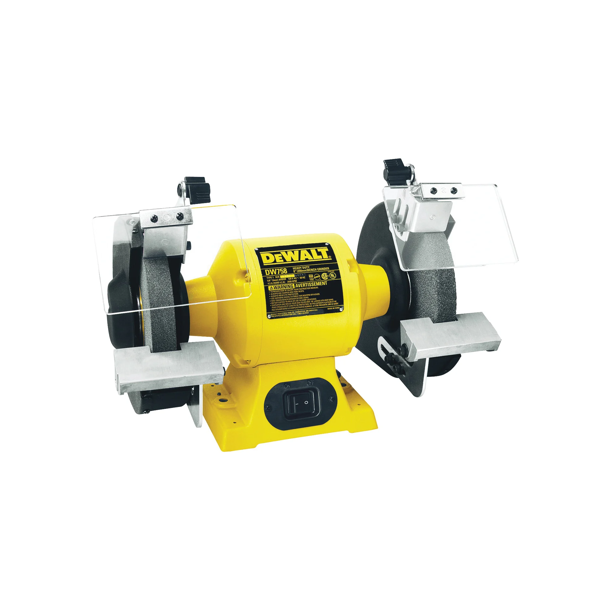 DW756 Bench Grinder, 120 V, 4 A, 1/2 in Arbor/Spindle, 6 in Dia Wheel, 3450 rpm Speed - DEWALT