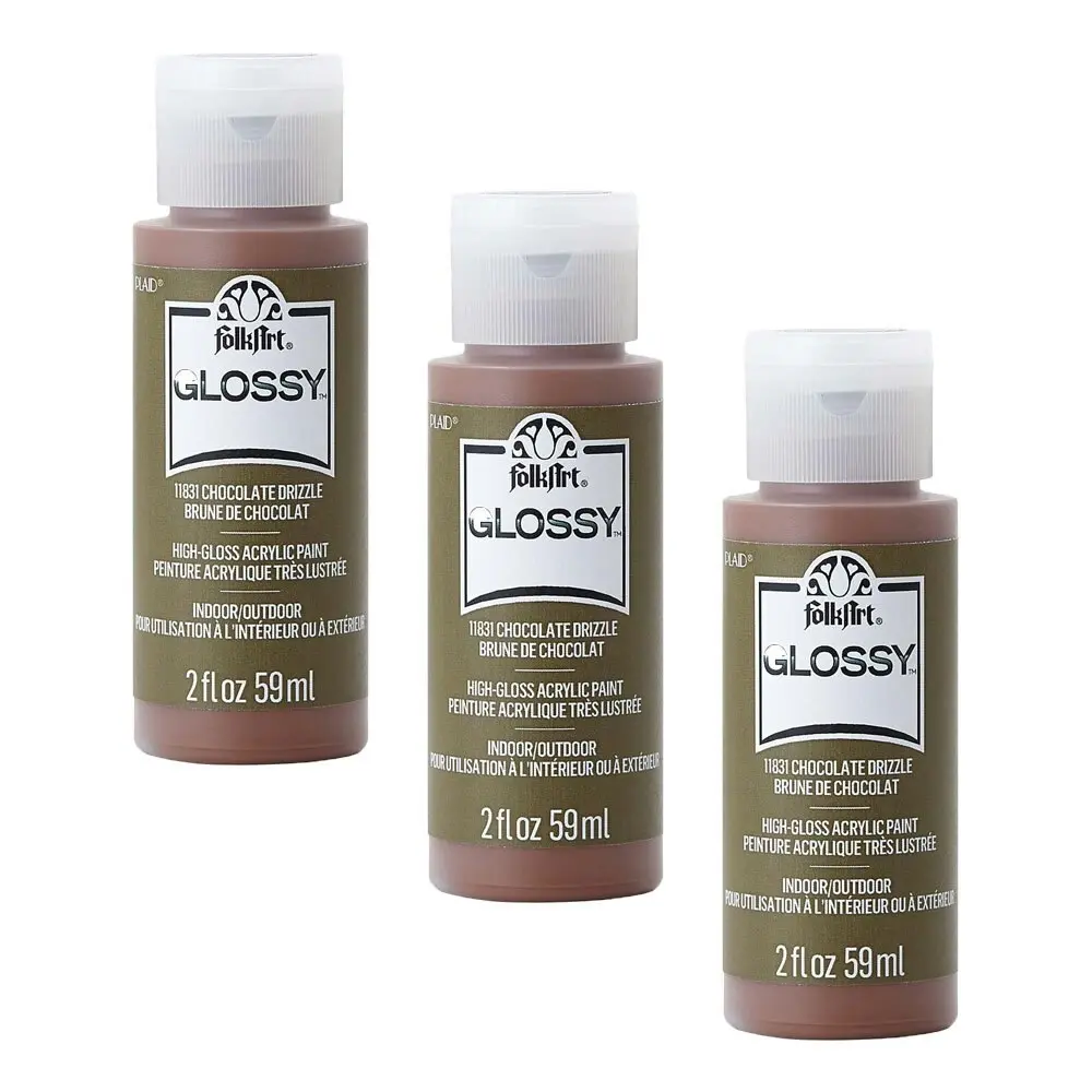 3x Plaid FolkArt Premium 59ml Acrylic Paint Chocolate Drizzle Glossy Finish - Hobbies