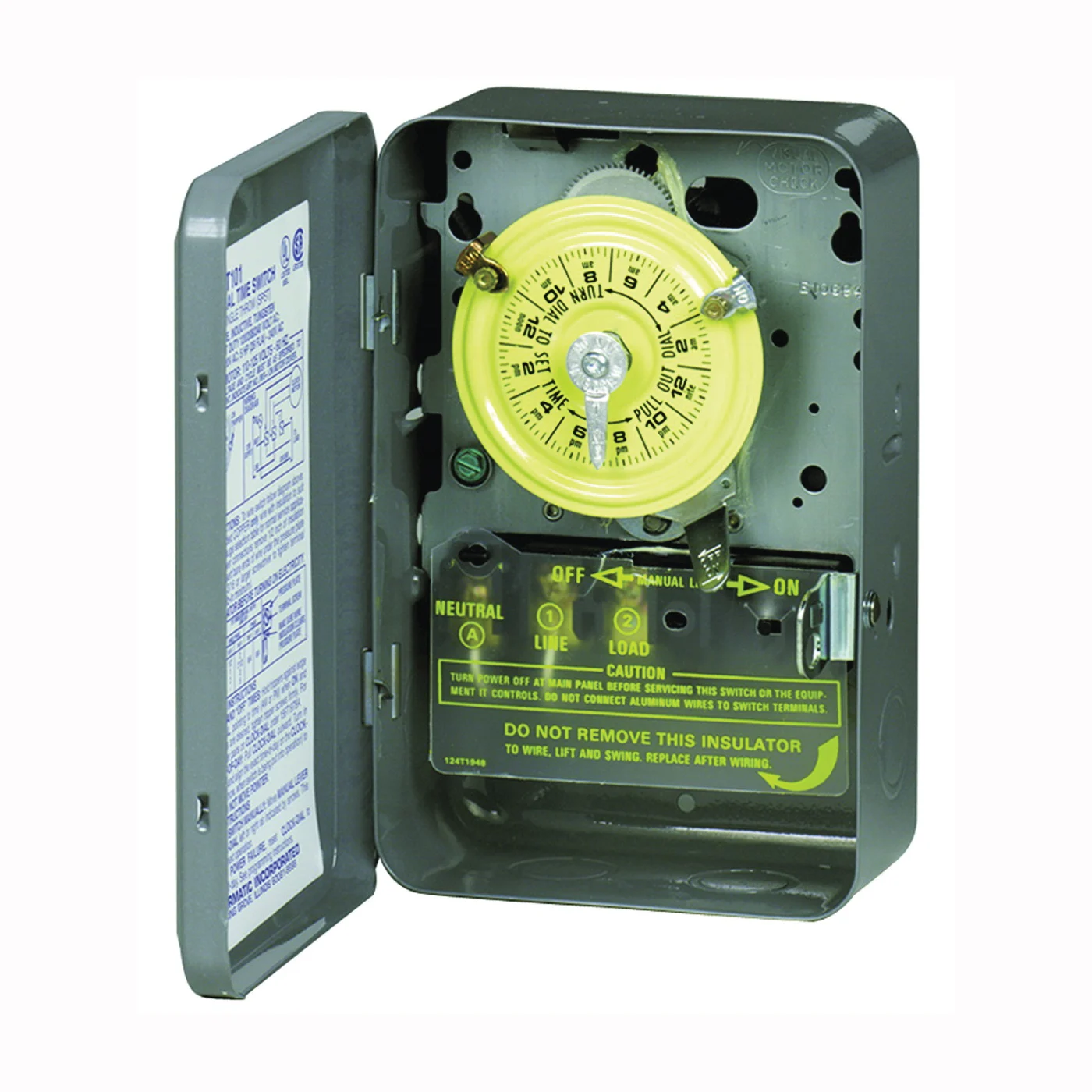 T104 Mechanical Timer Switch, 40 A, 208/277 V, 3 W, 24 hr Time Setting, Gray, 12 On/Off Cycles Per Day Cycle - Intermatic