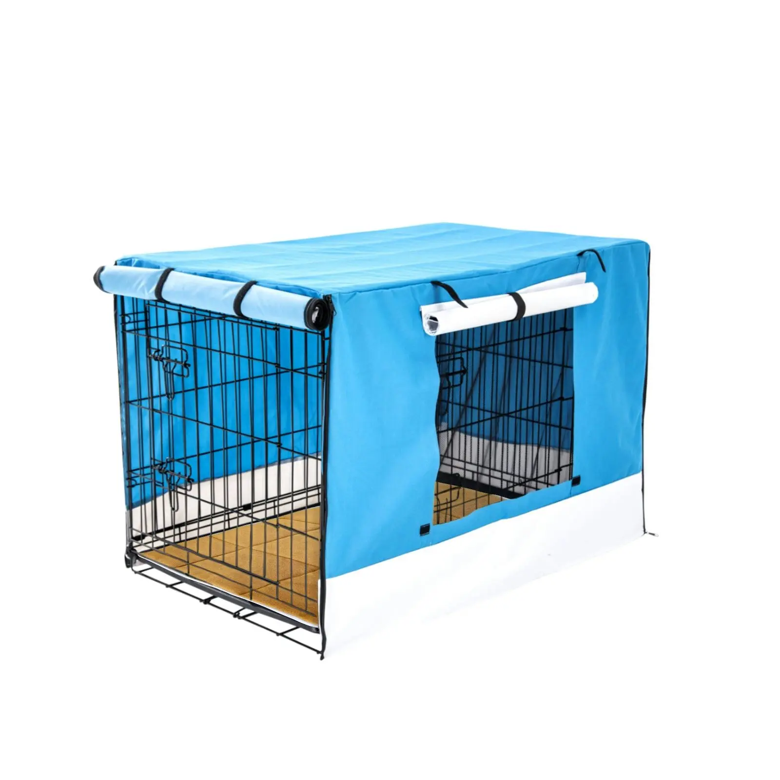 24in Foldable Wire Dog Cage with Tray + Cushion Mat + BLUE Cover - Pets