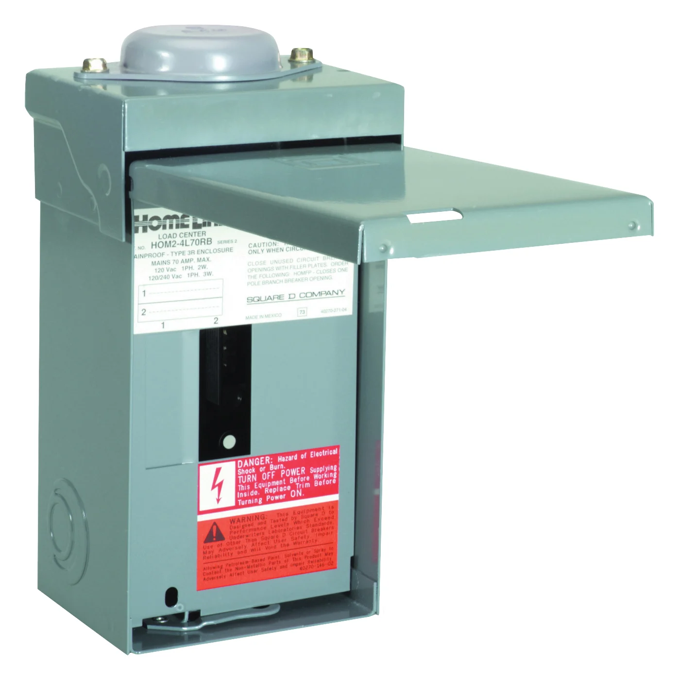 Homeline HOM24L70RBCP Load Center, 70 A, 2 -Space, 4 -Circuit, Main Lug, NEMA 3R Enclosure, Plug Mounting