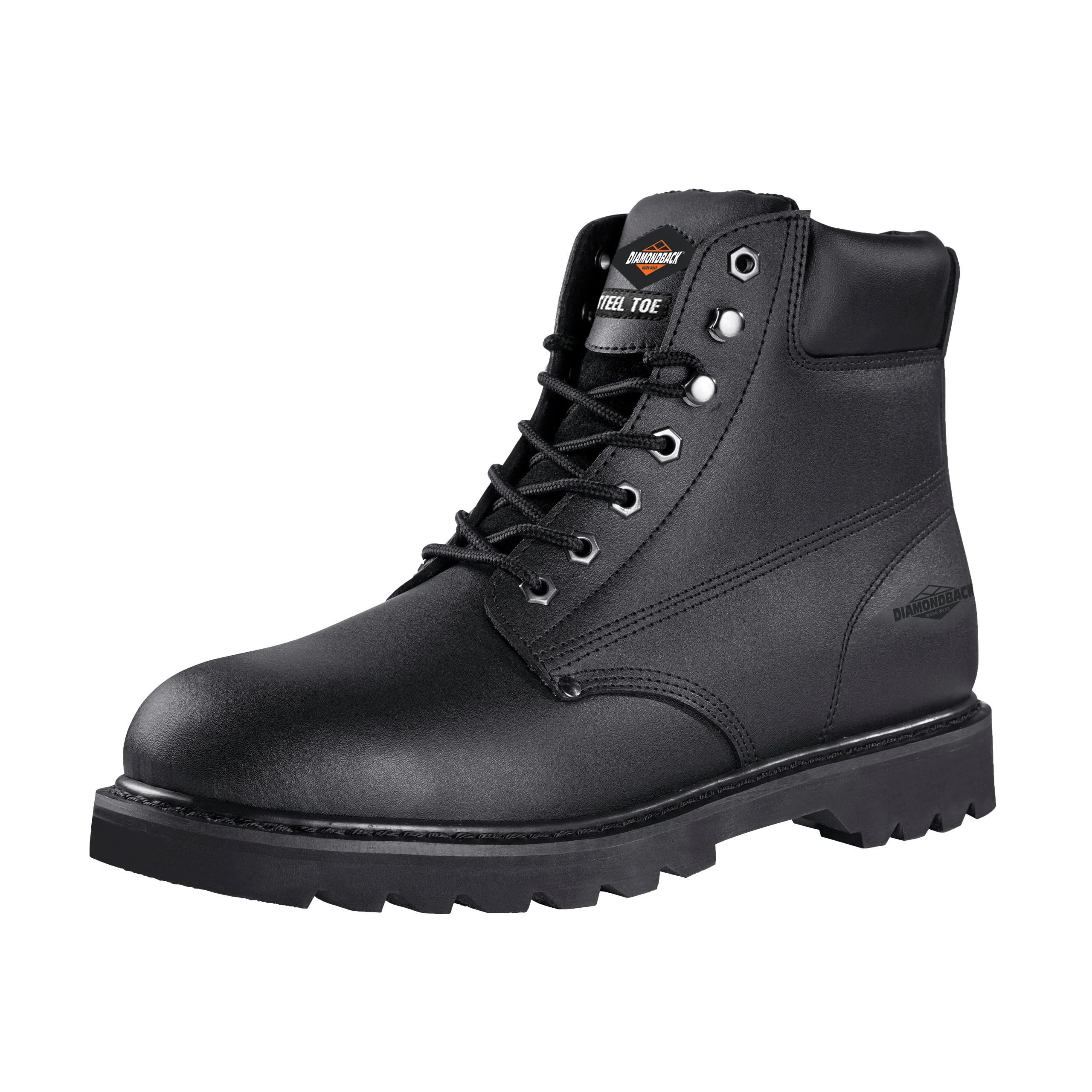 655SS-13 Work Boots, 13, Medium W, Black, Leather, Lace-Up, With Lining
