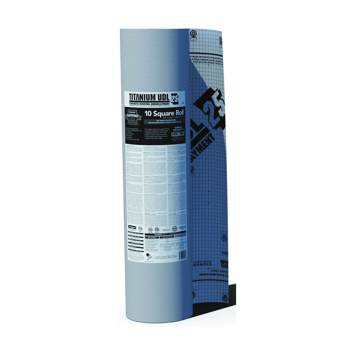 UDL25 Roof Underlayment Roll, 250 ft L, 48 in W, Gray, Synthetic - Interwrap