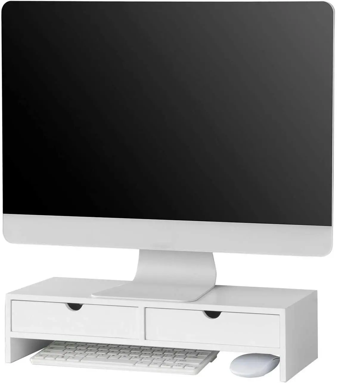 VIKUS White Monitor Stand Desk Organizer with 2 Drawers - Furniture