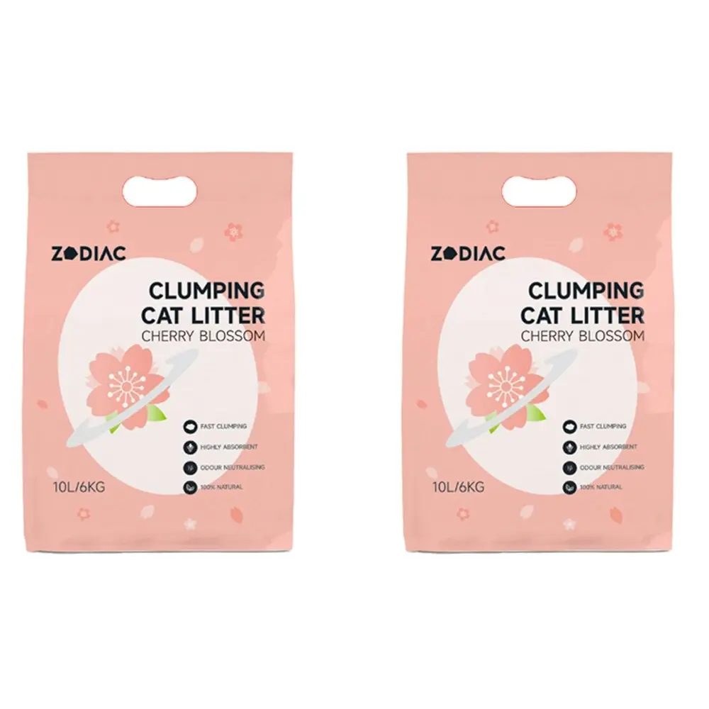 2x Zodiac 10L/6kg Clump Bentonite Clay Pet Cat Litter Absorbent Cherry Blossom - Pets