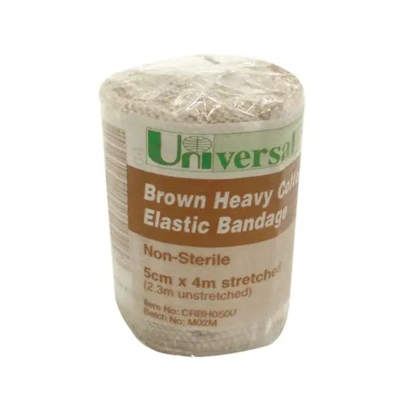 Universal Crepe Bandage 5cm x 2.3m Unstretched 4.5m Stretched Brown 12 Pack - Health