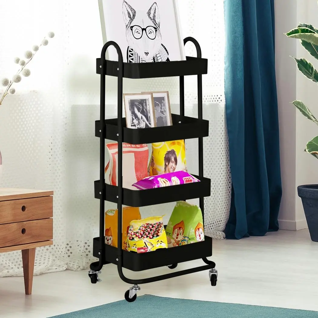 Levede 4 Tiers Kitchen Trolley Cart Steel Storage Rack Shelf Organiser Black - Home & Garden