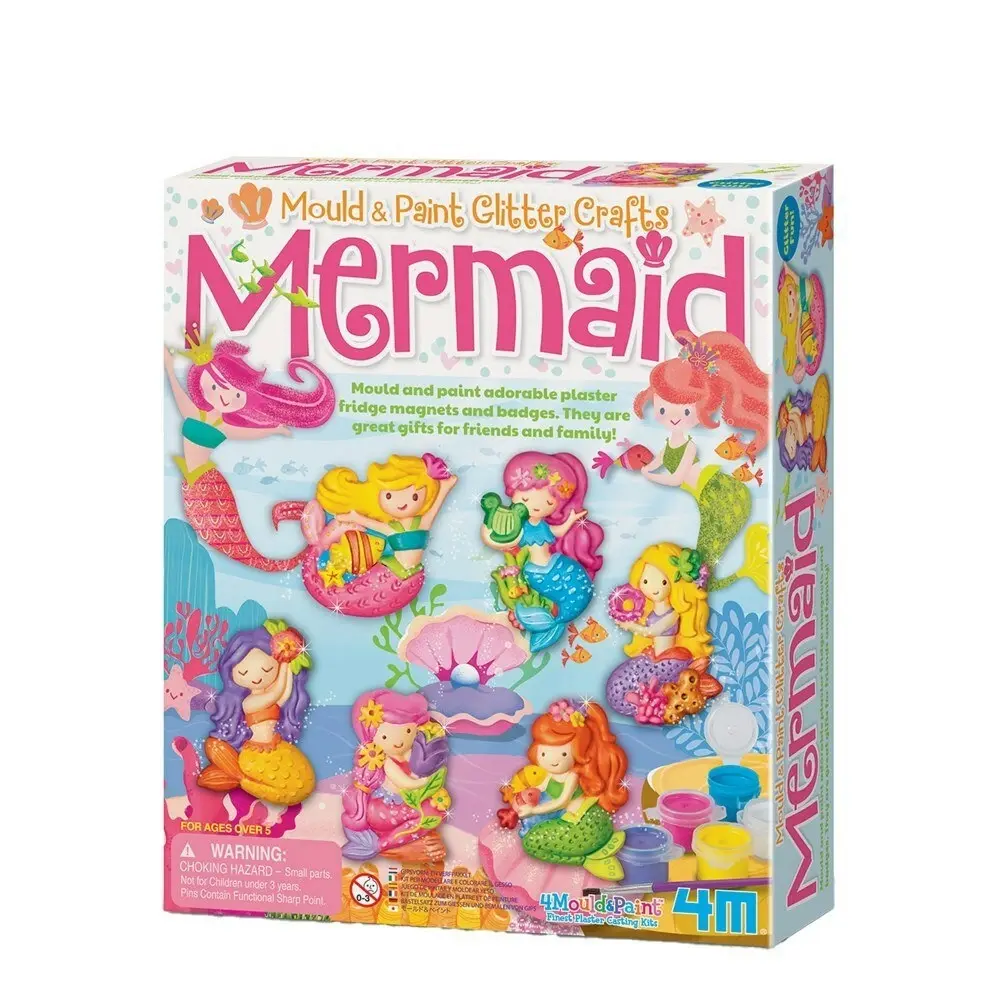 4M Mould & Paint Glitter Mermaid Magnet/Badges Kids Art Painting Activity 5y+ - Hobbies