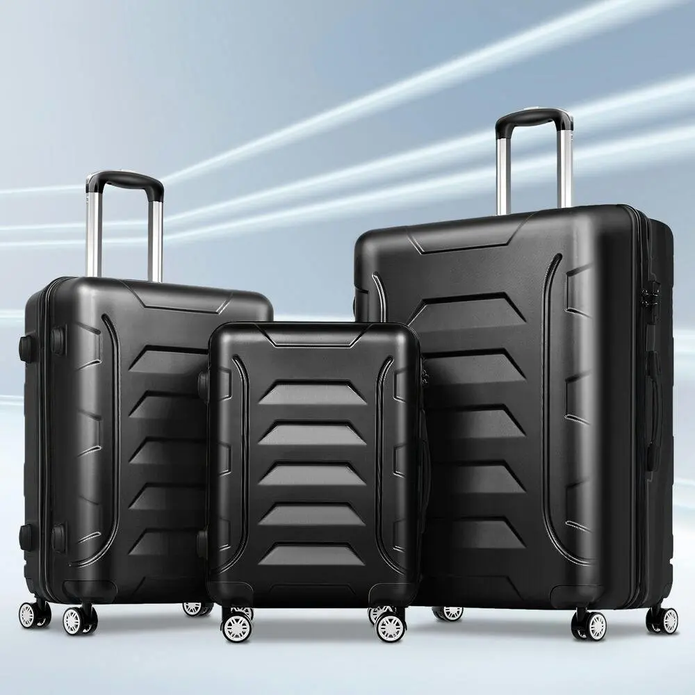 Alfordson 3PCS Luggage Suitcase Trolley Set Hard Case Travel Storage TSA Lock Dina Black - Fashion